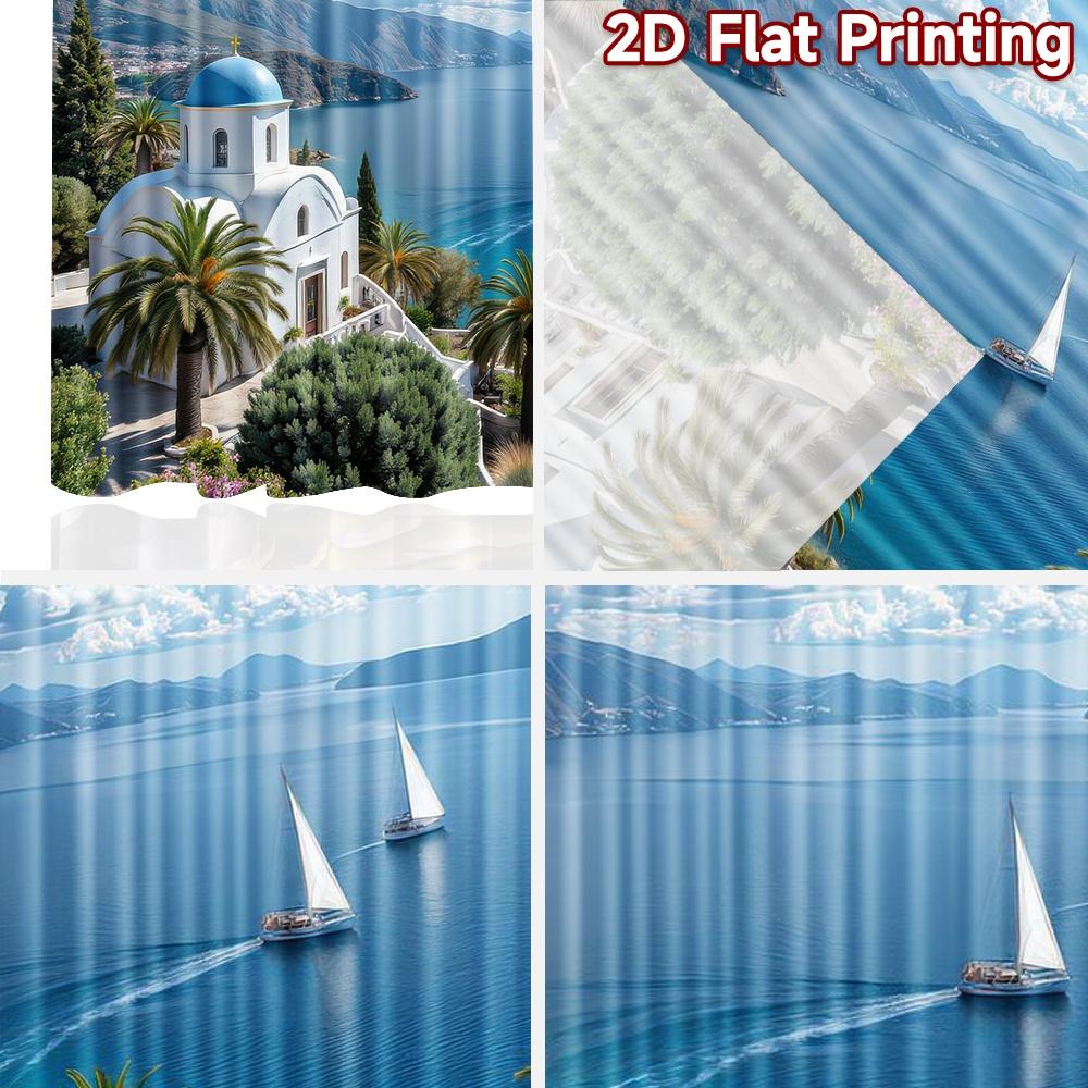 2D Flat Photography Backdrop Scene Backdrop Coastal Greek Church View 100% Polyester Party & Holiday Decor Perfect for
