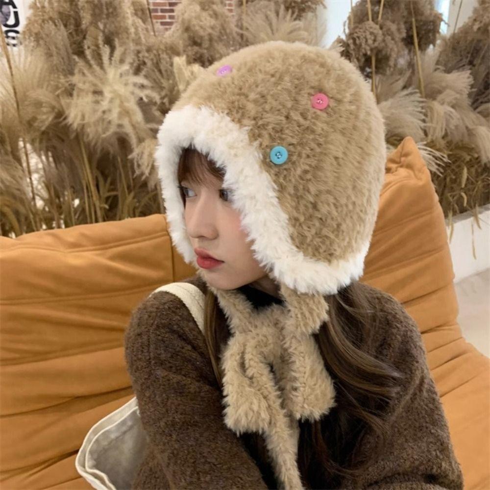 Ear Protection Winter Hat Thickened Pompoms Cap Cute Beanie Hats  Winter
