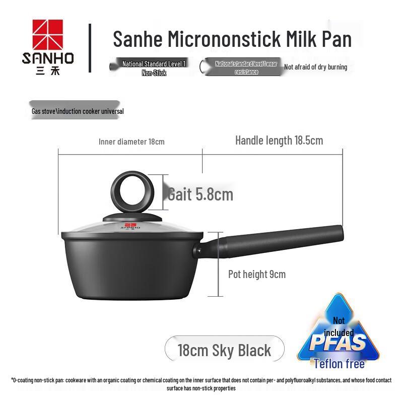 SANHO 18cm Titanium Alloy Non-Stick Milk Pot with Scale