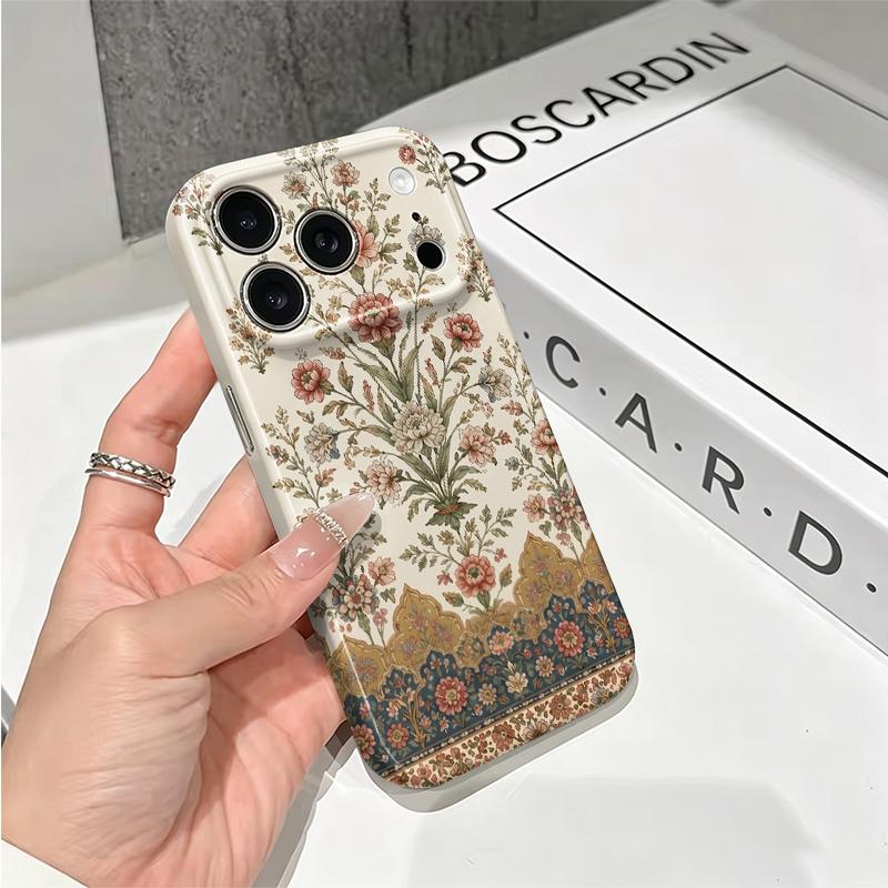 Ornate Persian Floral Motif Pattern Art Graphic Film Aesthetic Protective Shockproof Bumper Phone Case For iPhone 13 14 15 16 17 Pro Max Plus