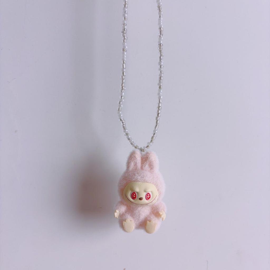 Colorful Labubu Bead Sitting Party Necklace Long Women's 2025 New Niche Design Collarbone Chain