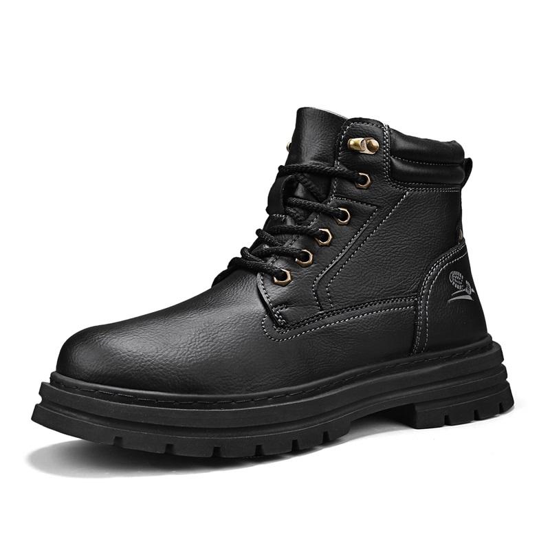 Fashion Men's Lace-Up High Top Shoes Genuine Leather Casual Shoes for Man Retro Motorcycle Boots Fashion Walking Boots Male Ankle Botas
