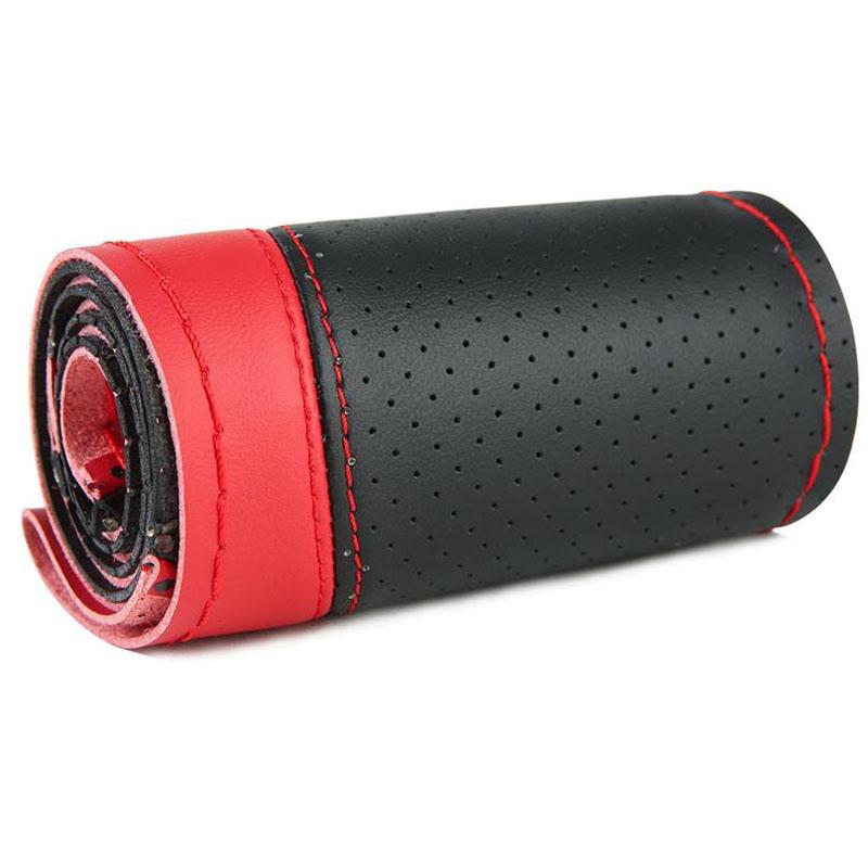 Hand-Sewn Sporty Color-Block Microfiber Leather Steering Wheel Cover All-Season Universal Fit Car Accessory