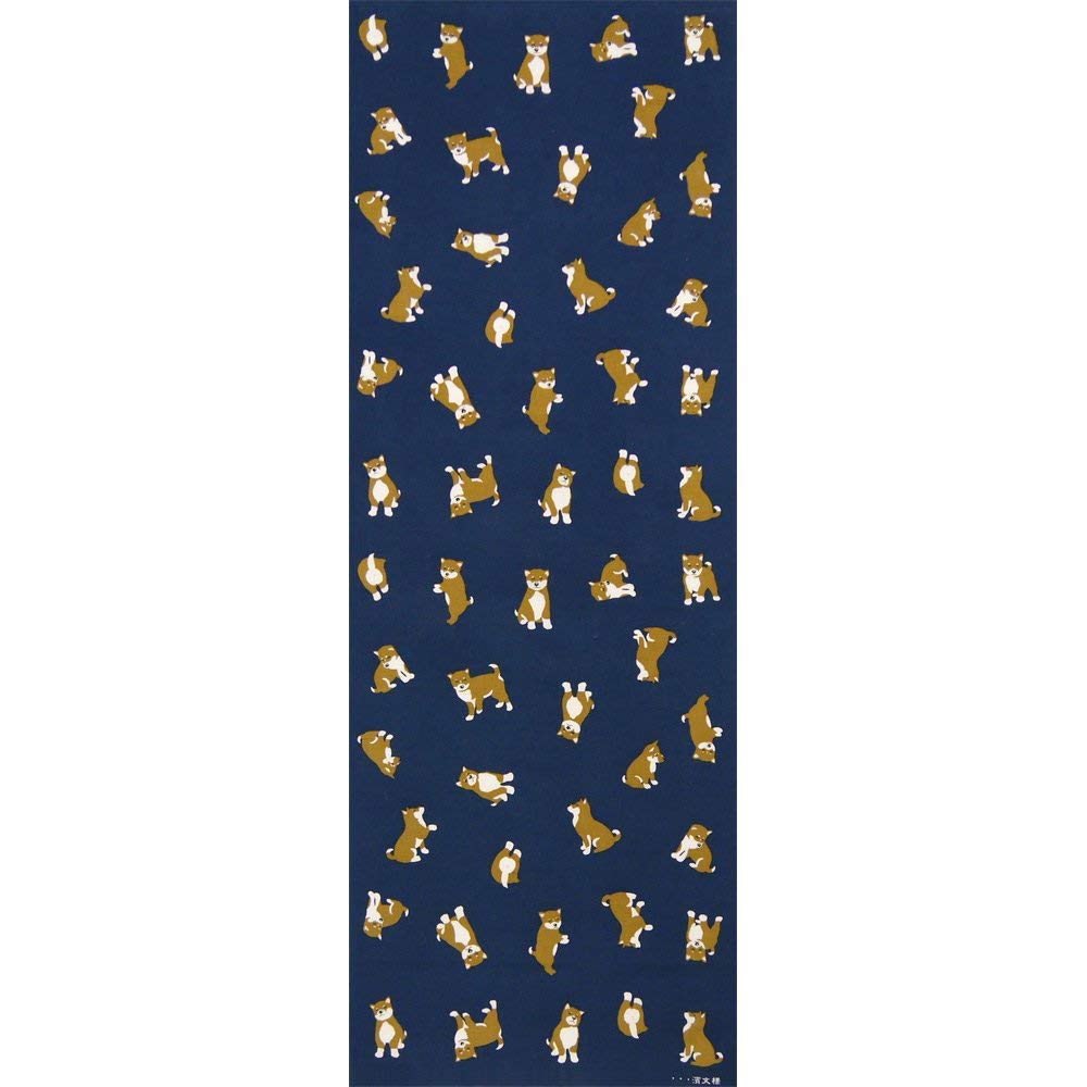 Hamamonyo Tenugui (Japanese Hand Towel) - I Love Shiba Inu Dogs - Navy