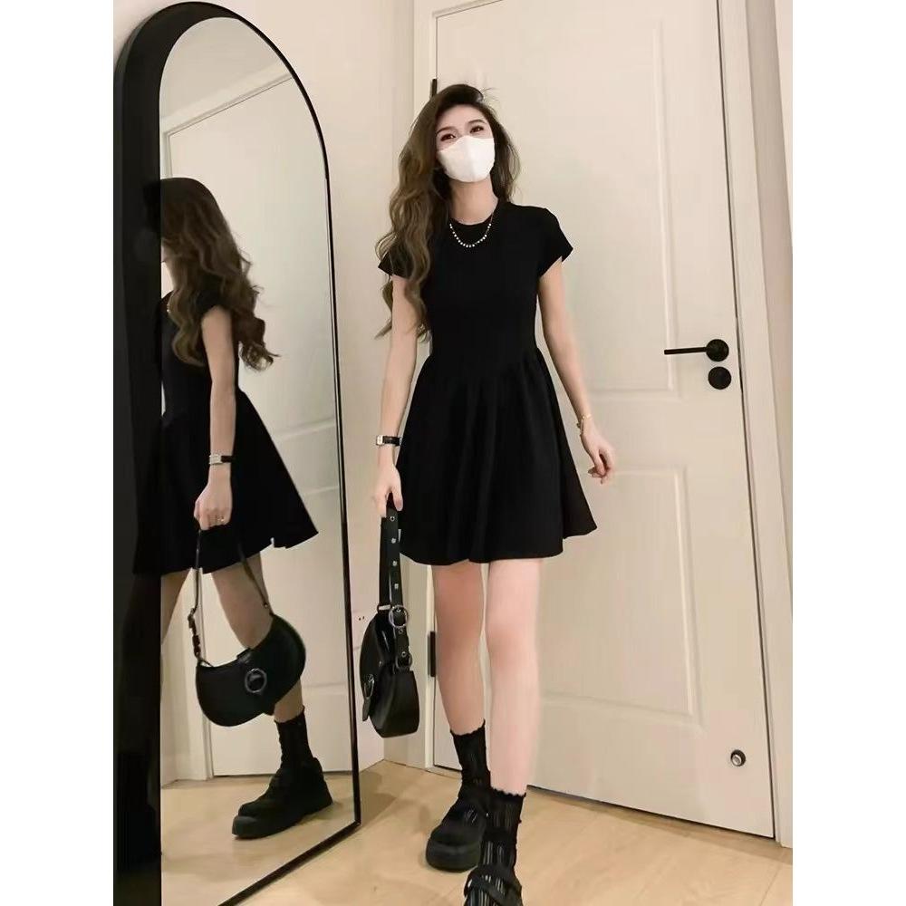 French Hepburn style black temperament dress children's summer new small slim skirt