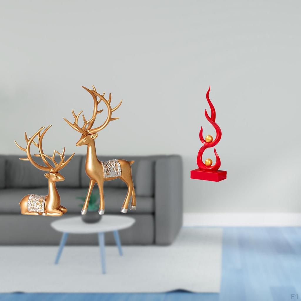 European Reindeer And Abstract Fire Sculpture Collectable Resin Deer Lover Figurine Modern Flame