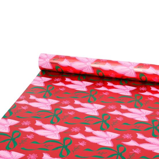 Christmas Wrapping Paper Roll 17 Inch x 120 Inch Snowflake Bow Jumbo Roll Vintage Holiday Gift Wrap for Christmas Parties Supplies