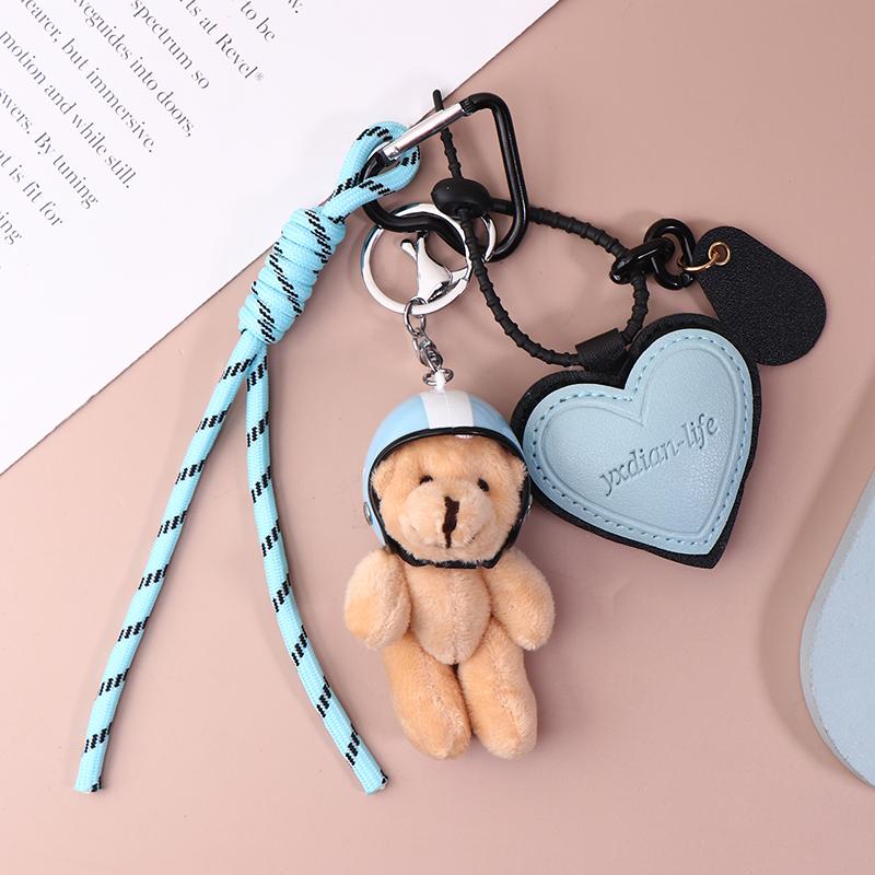 

Helmet Bear Pendant Sweet Cool Leather Love Weaving Rope Creative Keychain Doll Bag Pendant синий