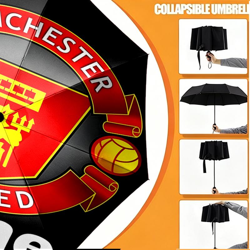 Custom Name Personalized Manchester Football F.C Print Umbrella, Auto Open Close, 8‑Rib Sturdy Frame, Commute Camping Hiking Use, Birthday Gift