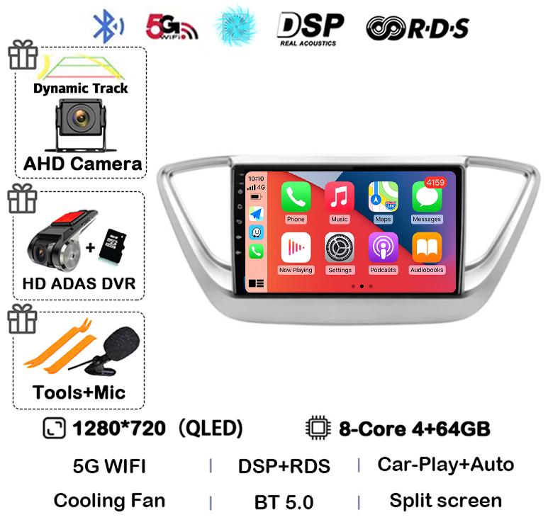 Android 14 Carplay WIFI+4G Car Radio For Hyundai Solaris 2 Verna 2016-2020 Multimedia Video Navigation Player Auto Autoraido GPS