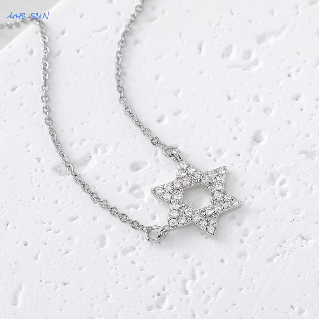 MHS.SUN Luxury Star of David Necklaces for Women Men Fashion Hollow Hexagonal Star Pendant Chain Necklace Judaica Jewish Jewelry