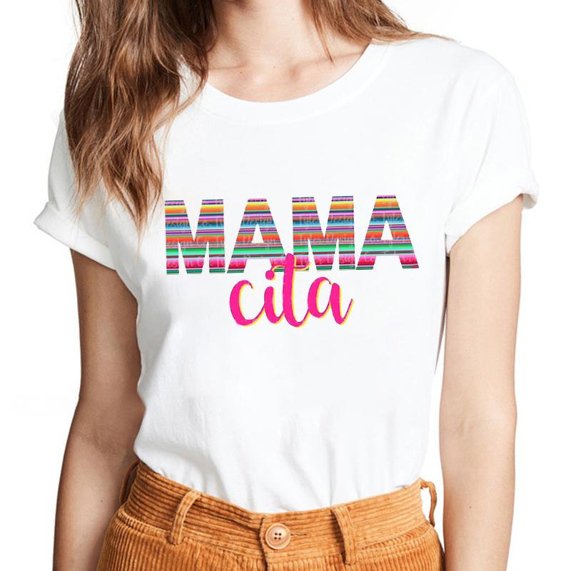 Lattice Mama Bear Letter Print T Shirt Women White Shirts Fashion O-Neck Short Sleeve T-Shirt Summer Tee Casual Top Female Tee