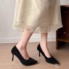 2026 Women's New High Heeled Shoes Pointed Toe Black Suede  Luxurious and Elegant Women's Shoes