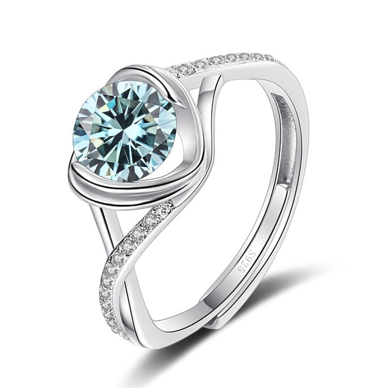 Bague Ringen Anello di Fidanzamento da Donna con Pietra Mosang Love a Croce da Un Carato Oro Puro Argento 925 Gioielli da Matrimonio Misura Regolabile