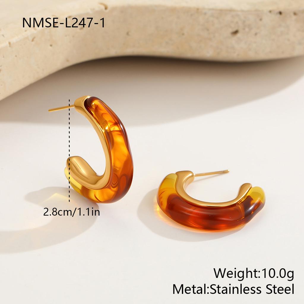 Color Retro Amber Resin K Gold Earrings French Light Luxury ins Premium Maillard Stud Earrings Women