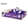 Pumpkin Table Decor Halloween Witch Decorative Wood Serving Tray with Handle, Ghost Castle Trick or Treat Dessert for Party Accessories Wooden Platter