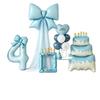Blue First Birthday Party Decor Set with Bows, Cake Toppers, Number Balloons, and Photography Backdrop
