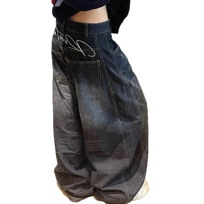 Casual female wears Y2K Loose Baggy Jeans Blue Washed High Street Vintage Cargo Pants Wide Leg Oversized Trousers Y2k Pants