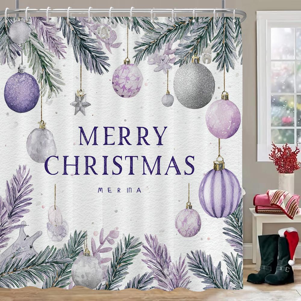 GAEMerry Christmas Shower Curtain, Bathroom Curtain, Christmas Bell Shower Curtain, Home Decoration Christmas Curtain with Hoo