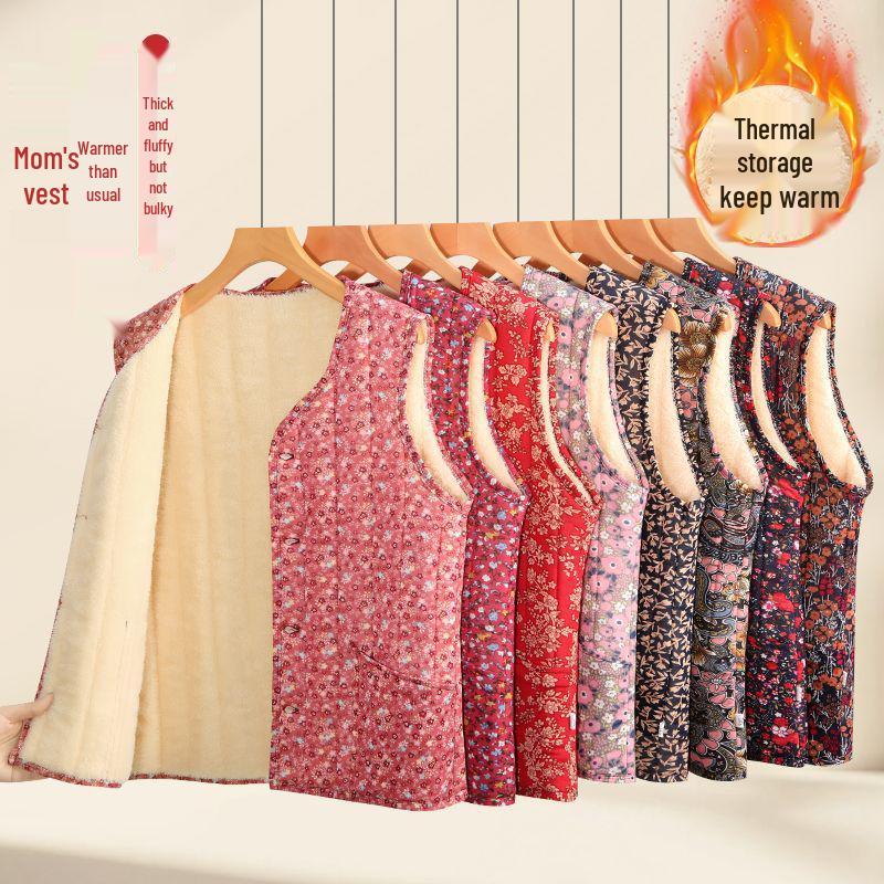 Květinová fleecem podšitá teplá vesta pro ženy středního a staršího věku