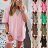 Women Casual Loose V Neck Short Sleeve Top And Shorts Two Piece Outfits