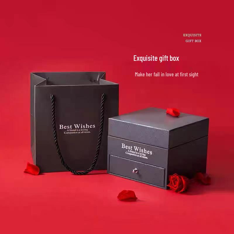 Double Layer Rose Soap Flower Gift Box with Necklace, Ring, Lipstick, Perfume for Valentine's or Birthday
