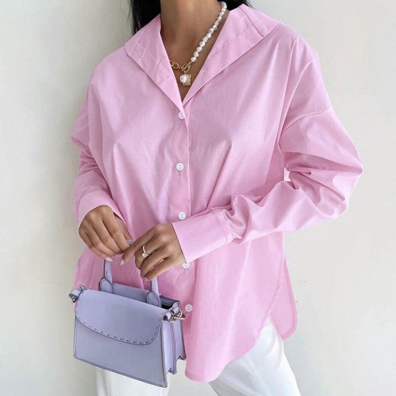 Cămașă cu mânecă lungă roz de toamnă femeie lejeră, ocazională, bluză pentru femei, la modă, elegantă, cu guler răsturnat, bluze și topuri 29374