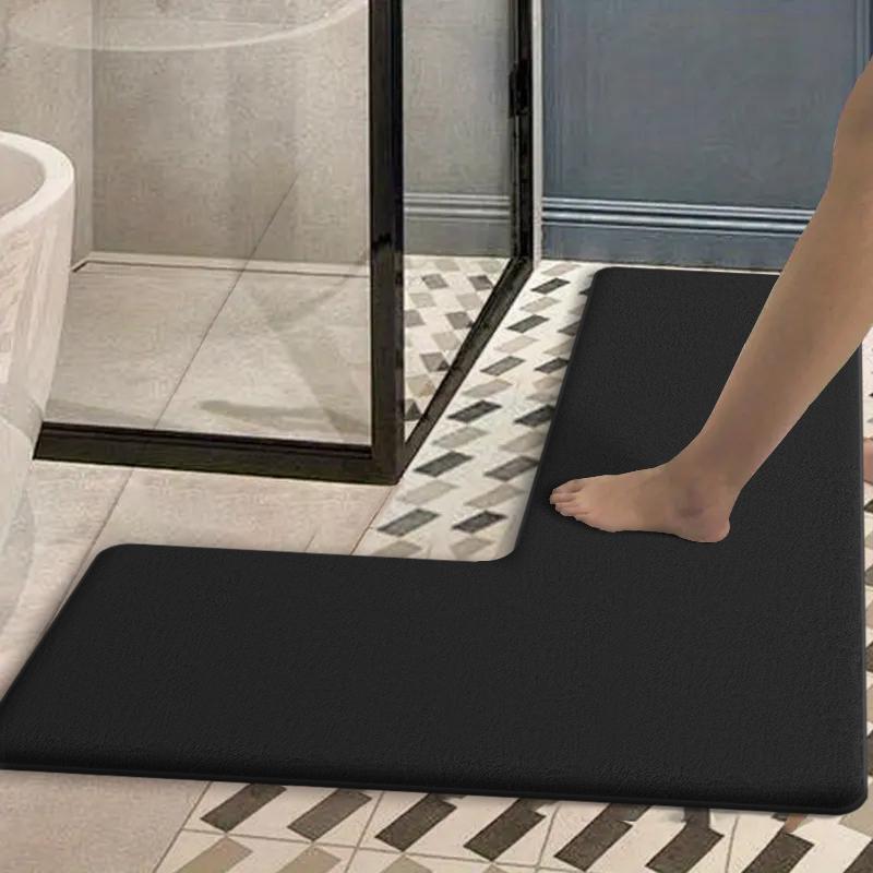 

Однотонный коврик для душа L-образной формы, утолщенный фланелевый коврик для ванной комнаты, нескользящий коврик для пола, впитывающий коврик для туалета, придверный коврик 120x80x45cm чёрный