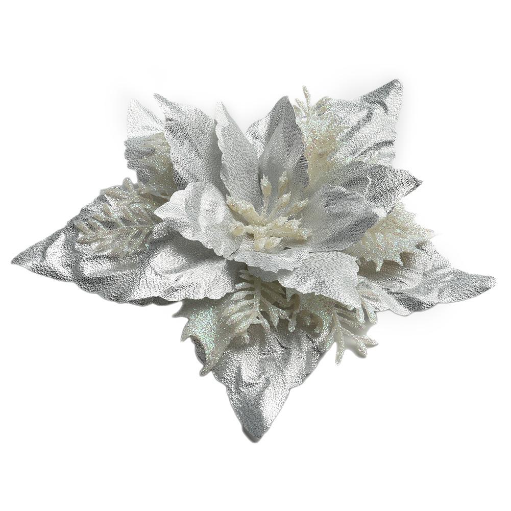 5 Pack Christmas Poinsettia Glitter Flower Ornaments in Colors