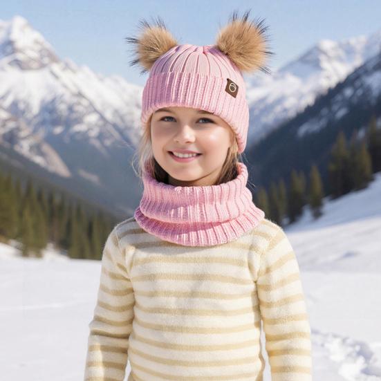 3Pcs/Set Children Winter Hat Scarf Gloves Set Plush Lining Fluffy Ball Decoration