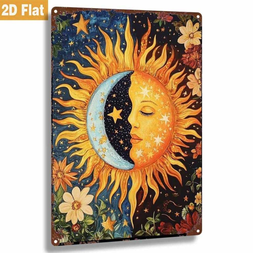 Vintage Sun Moon Boho Metal Wall Art 20x30cm Home Decor Tin Sign