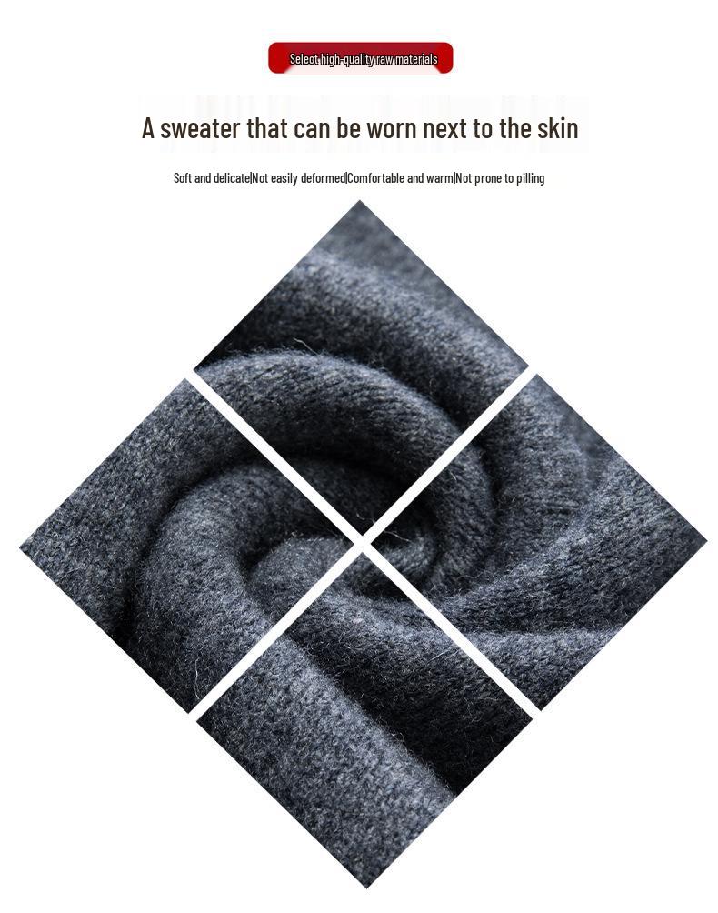 Men's 100% Pure Wool 9-Pin Lapel Sweater, 430g Thickened Base Layer for Middle-Aged Business Casual, Plain Knit.