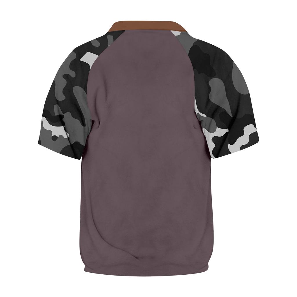 Men's Summer Camouflage Color Casual T-shirt Sports Breathable Zipper Collar Top