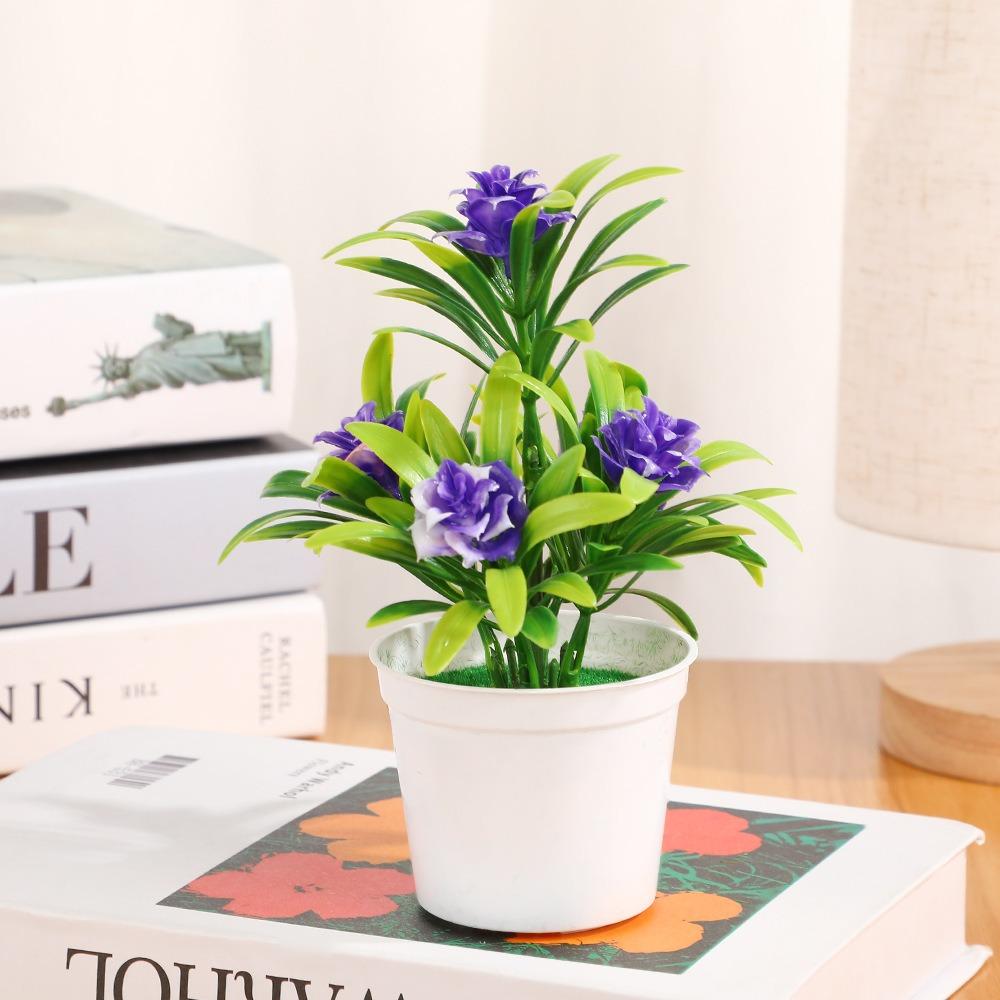 New 6 Colors Artificial Potted Plant 12*17cm Plastic 5 Head Roses Office Table Decor Fake Plants Wedding Home Hotel Decor