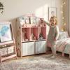 Kids Bookshelf with Storage, Toy Storage Unit with Book Display, Shelves and Fabric Drawers for Playroom Nursery, Pink