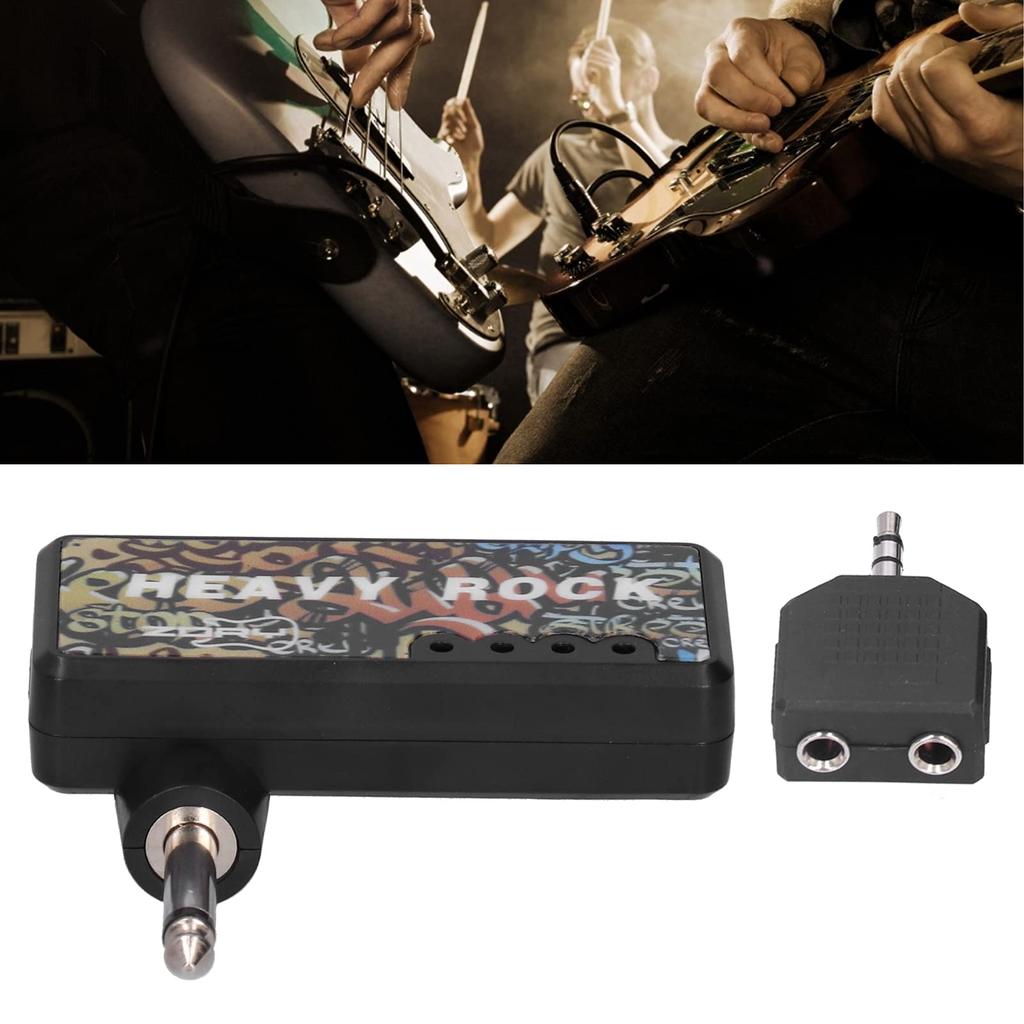 Guitar Headphone Amplifier, Electric Guitar Bass Headphone Amplifier with Audio Cable Adapter, USB Charging, Guitar Accessories