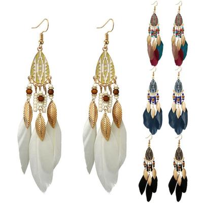 Ethnic Style Hook Women Earrings Long Feather Charm Jewelry Ornament Gift