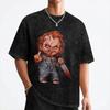 Horror Movie Chuckys T Shirt Washed Short Sleeve Oversize T-Shirts Halloween Retro for Men Women Streetwear Summer Tees
