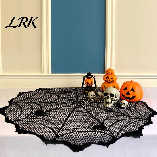 Dark Halloween Aesthetic Decor Tablecloth, Black Lace Spider Web Table Cover, Spooky Gothic Lamp Shade for Masquerade, Party, Dinner Decoration