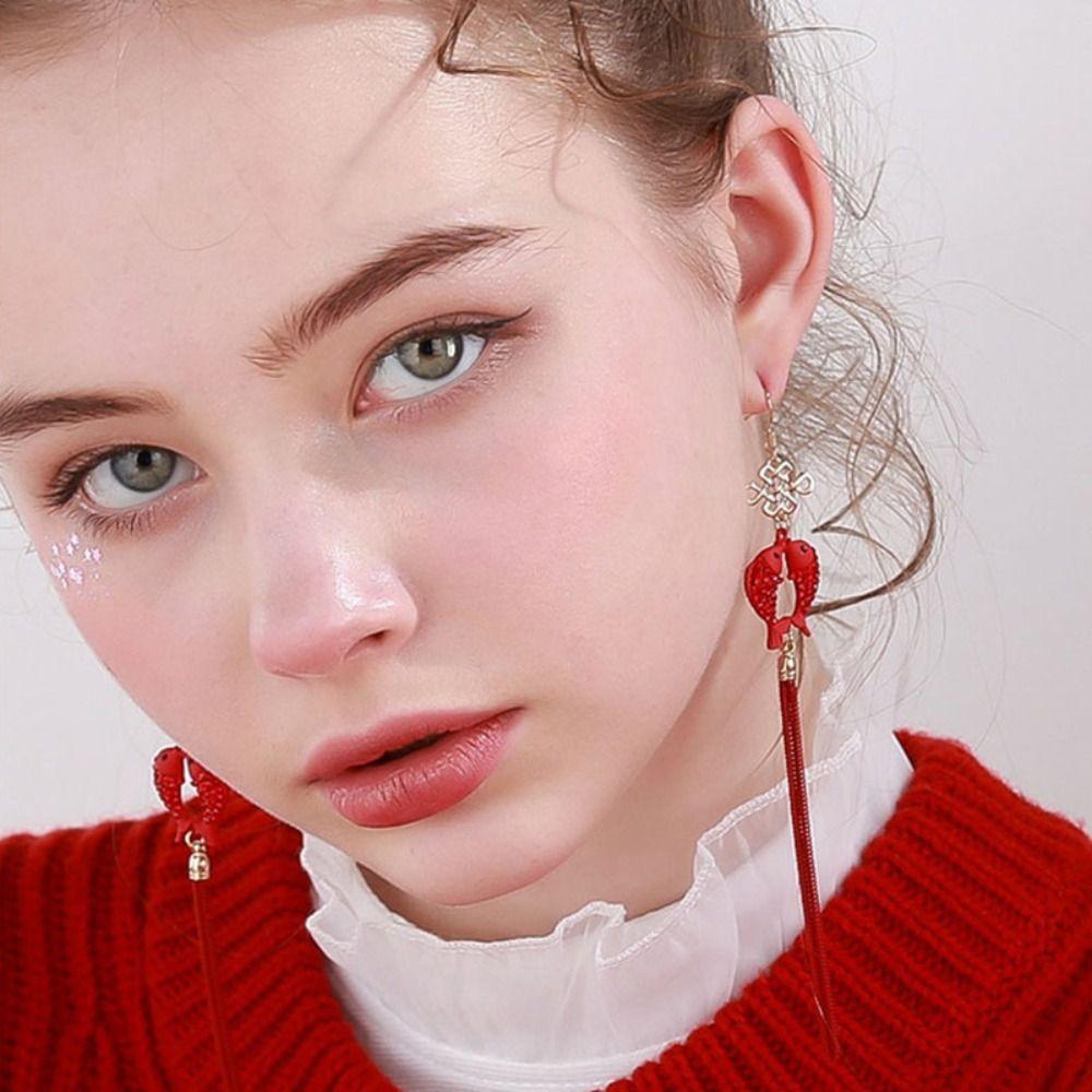 Lucky Lunar New Year Earrings Aesthetic Red Koi Dangle Earrings  Girls
