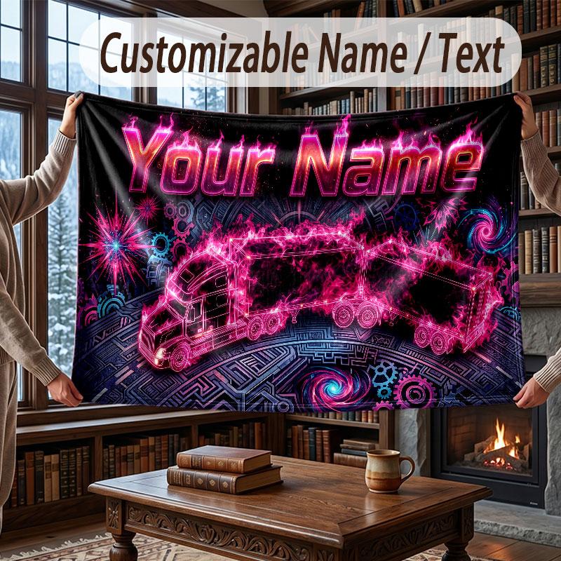 Truck Car Theme Throw Blanket Custom Name Text Personalized Blanket Soft Cozy Blanket for Home Sofa Bed
