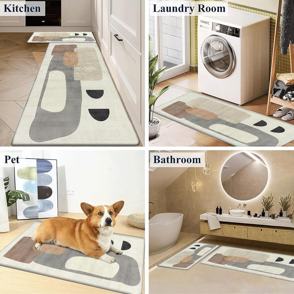 Nordic Morandi Thickened Flannel Kitchen Carpet 50x80cm+50x160cm Rugs for Kitchen Laundry Room Bedroom Bedside and Doorway for Home Decoration