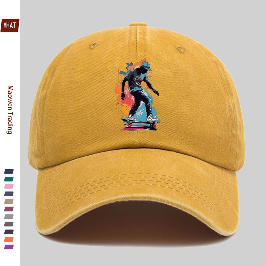 Pc Pcs Adjustable Trucker Cap with Skateboard Character Graphics Vintage Washed Baseball Hat Suitable for Men Women Light