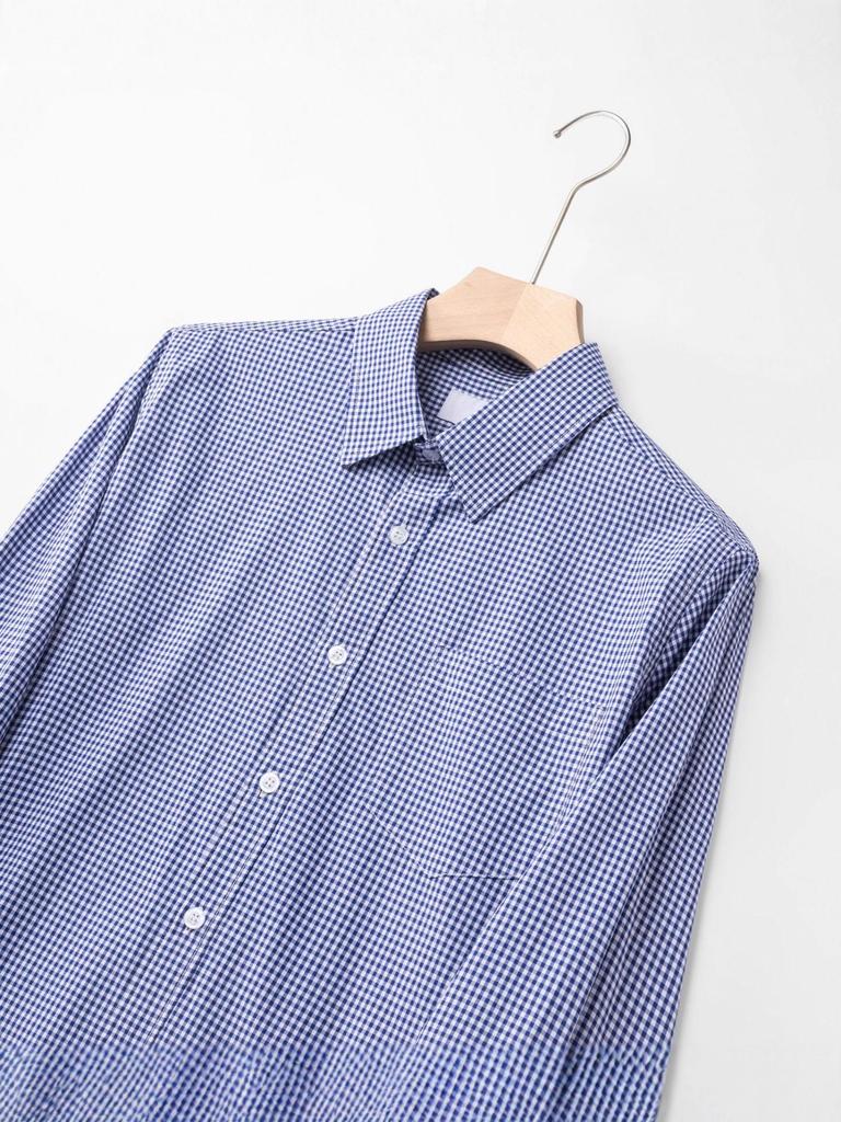 Men's Fashionable Blue Plaid Slim-Fit Long-Sleeve Shirt