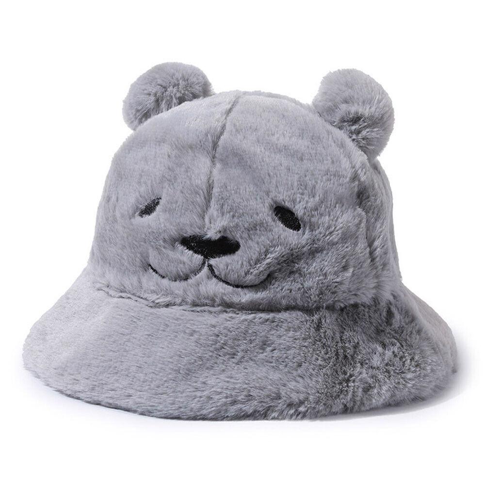 Frauen Fisherman Cap Cartoon Bär Panama Becken Kappe Plüsch Eimer Hut Winter Warm
