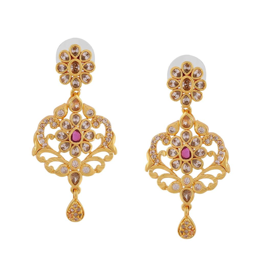 Atemberaubendes, vergoldetes Filgari-Zirkonia-Hochzeitshalsketten-Set mit farbigen Steinen und Perlen für Damen