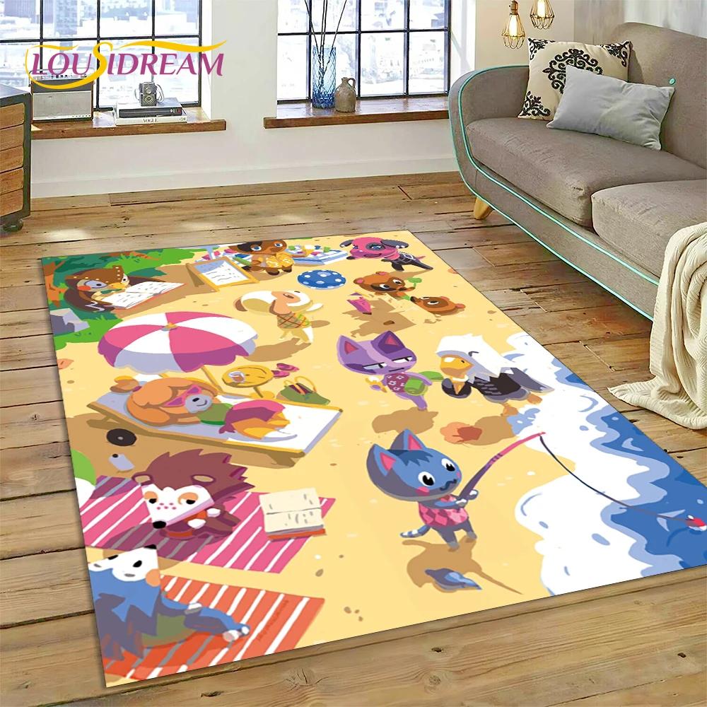 Niedlicher Animal Crossing New Horizons Cartoon Teppich für Schlafzimmer Wohnzimmer Zuhause Sofa Dekoration, Kinderspiel Große Dekor Bodenmatte