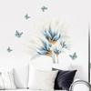 Watercolor Blue Flowers and Butterfly Wall Stickers for Living Room Bedroom Wall Decals Wardrobe Stickers PVC Removable Poster