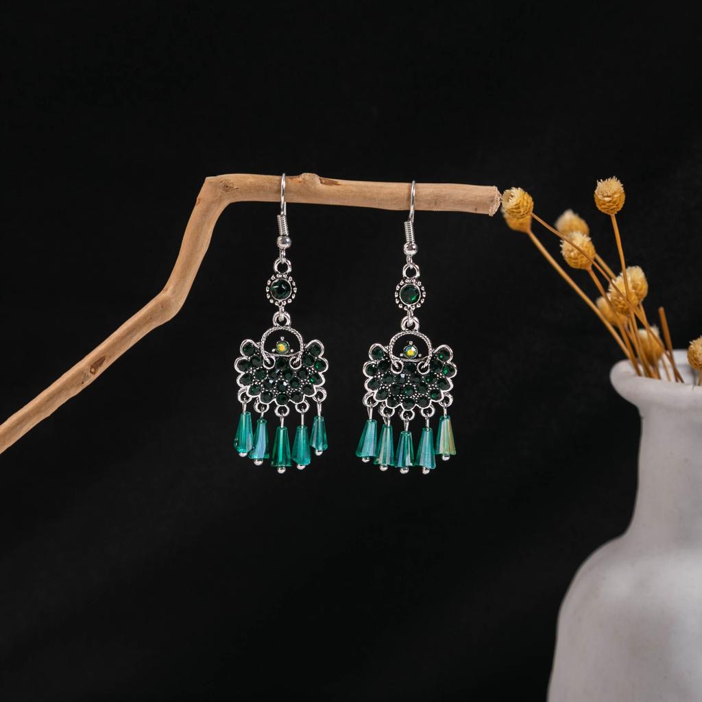 Minority Style Colored Water Drop Fringed Earrings, High-End Sense Diamond-Set Exquisite Earrings, Exotic Fashion Versatile Earrings