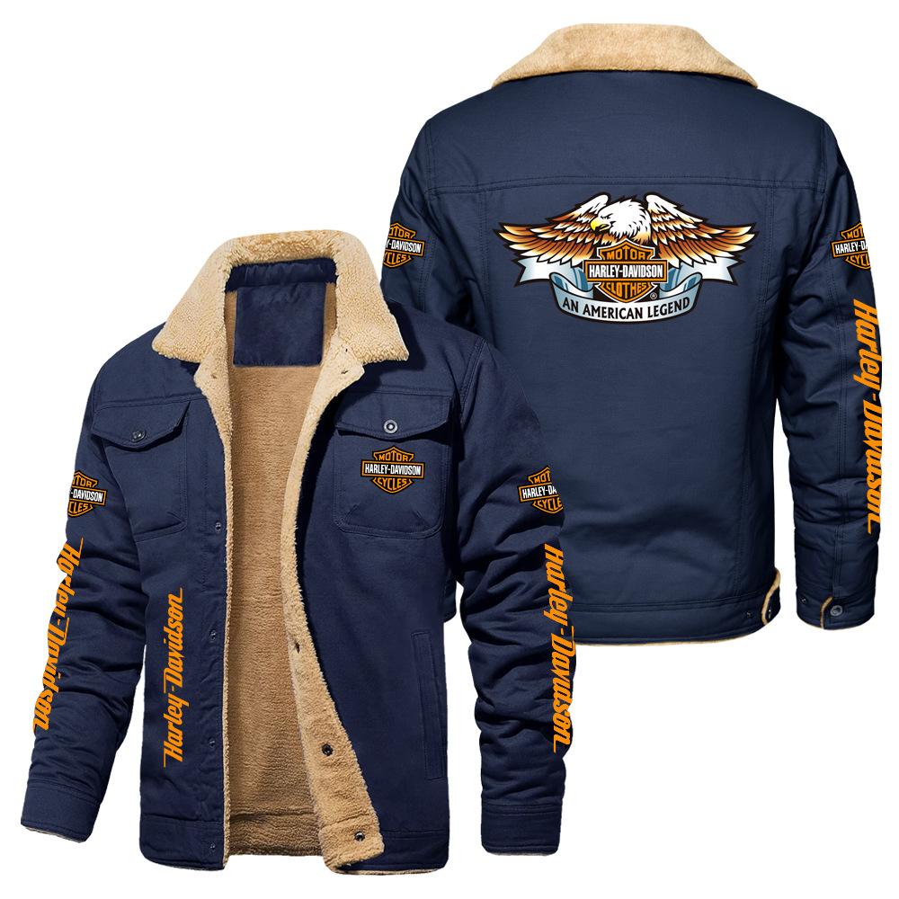 Hot Sale Eagle Skull Ha Lei Locomotive Autumn and Winter Fleece European Size Cotton Jacket Sports Jacket Men's Jacket